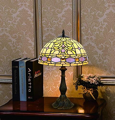 ZHANGYUEFEIFZ Led מנורת שולחן טיפאני מנורת שולחן הבארוק אהיל ויטראז 'ו סגסוגת אבץ עם בסיס 12 אינץ' על מיטת חדר השינה,