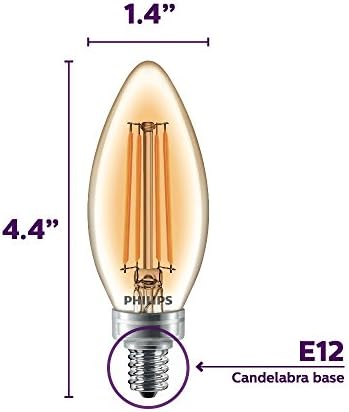 Philips LED זכוכית קלאסי אמבר BA11 ניתן לעמעום אור הנורה: 2700-קלווין, 4-וואט (40 וואט שווה ערך), E12 בסיס רך, לבן,