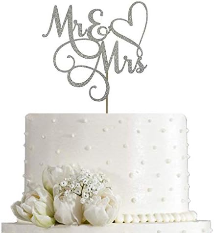 כסוף נצנצים מר וגברת עליונית עוגת - חתונה, אירוסין, יום נישואין Toppers עוגת קישוטים